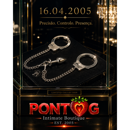 Anal plug with chain and hand cuffs metal L - Silver
