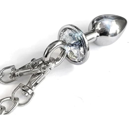 Anal plug with chain and hand cuffs metal L - Silver