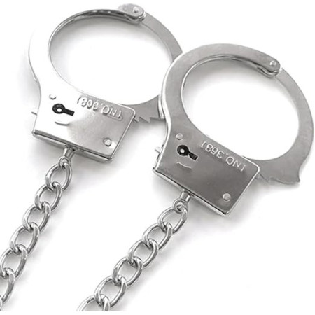 Anal plug with chain and hand cuffs metal L - Silver