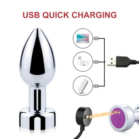 Vibrating Rechargeable Anal Plug Silver